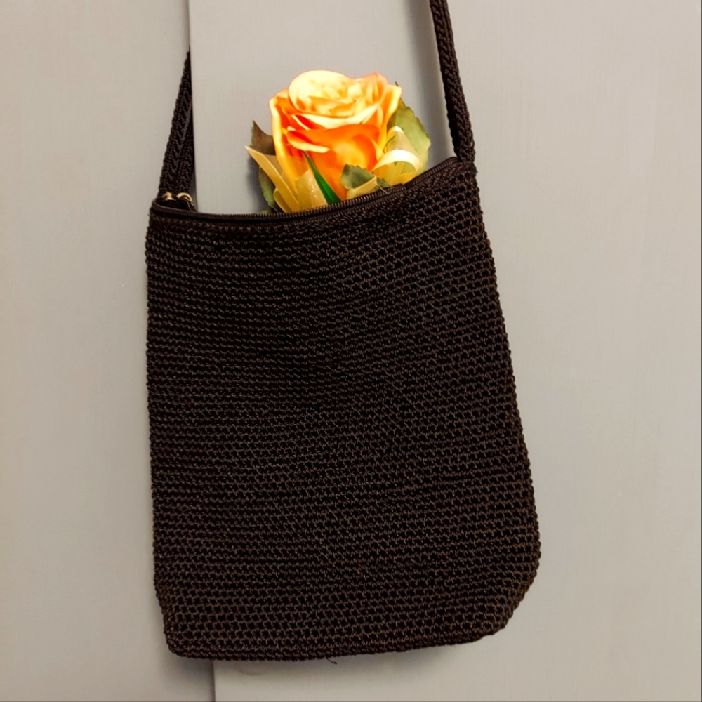 The Sak, Casual Crocheted Black Shoulder Bag, Minimalist and Lightweight